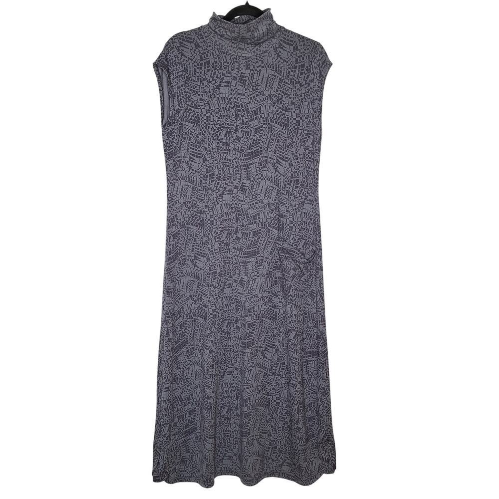 Garnet Hill Swing Midi Dress Tencel Jersey Small Mockneck Long Cap Sleeve Print